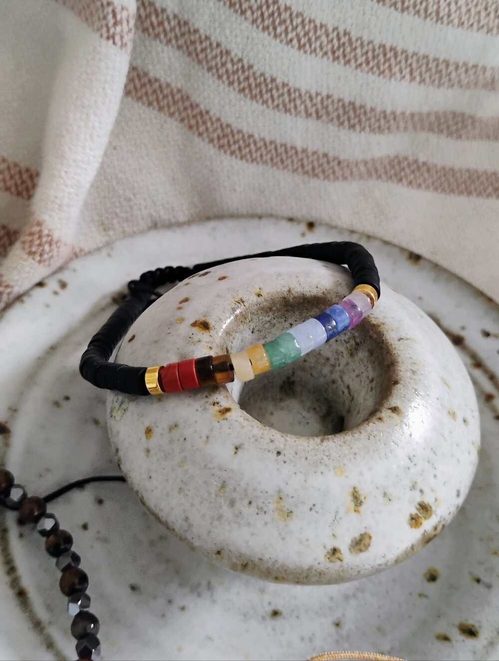 Bracelet, Boho Stone Bead Rainbow Stacking Adjustable